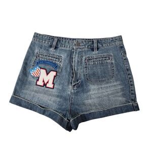 Manoush Denim Shorts Womens 8 Blue Cut-off Patchwork High-Rise Venice Beach Boho